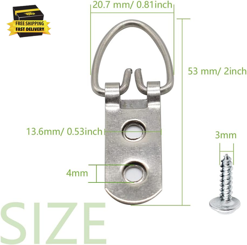 50 Pack D-Ring Picture Hangers Heavy Duty 2 Hole with Screws for Photo Hanging - Picture 2 of 12