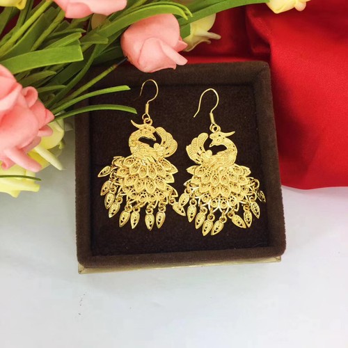 Girl's Fashion peacock 22K 23K 24K THAI BAHT YELLOW GP GOLD Earrings - Picture 7 of 10