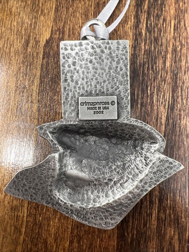 VINTAGE 2002 PEWTER PATRIOTIC POLICE DEPARTMENT CAP W FLAG - CHRISTMAS ORNAMENT - Picture 3 of 5