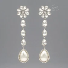 Clear Crystal Rhinestone Wedding Bridal Drop Dangle Earrings White Silver 20103
