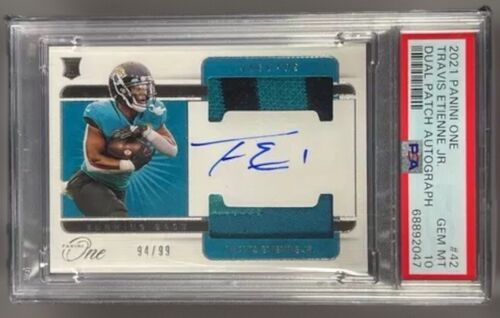 2021 Panini One Dual Patch Auto Travis Etienne Jr #94/99 (RC) (PSA 10) POP 1