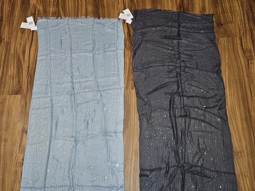 2 Echo Sequin Scarfs Gray And Blue 77" X 20" - Picture 7 of 10