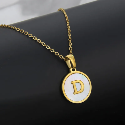 Women Necklace Titanium Steel Plating Inlaid Shell Letter D Gold Stainless Steel