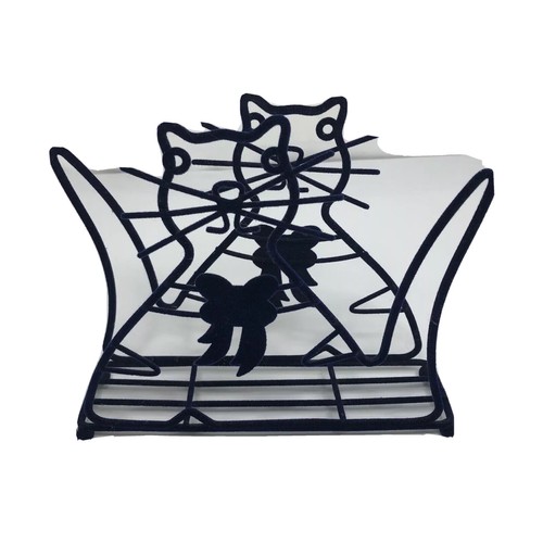 Metal Cat Napkin Holder Sheathed In Blue Velour Unique - Picture 3 of 4