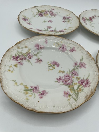 Antique Limoges Dessert Plates Pink Yellow Flowers Gilded Edge 6.5" (4) READ - Picture 7 of 11