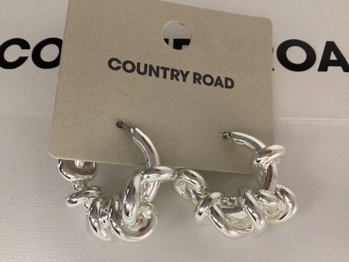 Country Road Twist Hoops Silver Statement Earrings RRP $59.95 New Without Tags - Picture 4 of 6