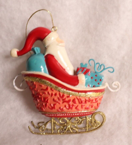 Whimsical Santa in Sleigh Christmas Porcelain Ornament - Picture 2 of 5