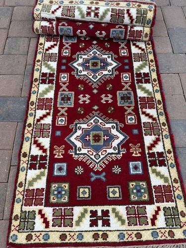Brandneu Bunt Tribal Läufer Handgefertigt in Indien, Geometrisches Kasachisches Design, 3x8 - Bild 19 von 24