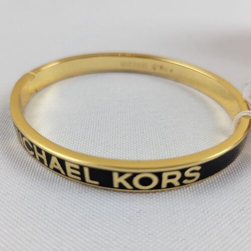 Michael Kors Brass Logo Bangle Bracelet Gold/Black MKJ8115710 - Picture 2 of 5