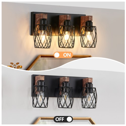 Farmhouse Metal Black 18'' Vanity 3 Light for Bathroom Mirror Wall Lamp Fixture - Picture 3 of 9