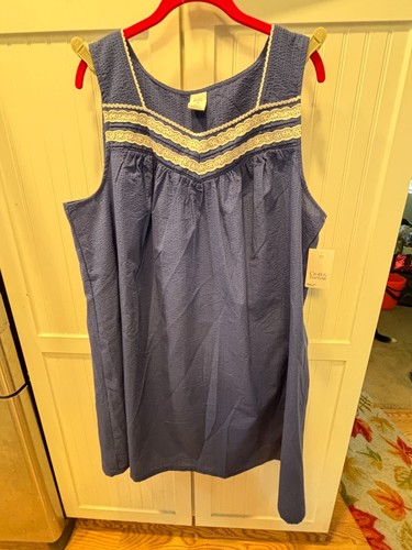 NEW Croft & Barrow women 2X nightshirt sleeveless nightgown blue white trim - Picture 2 of 3