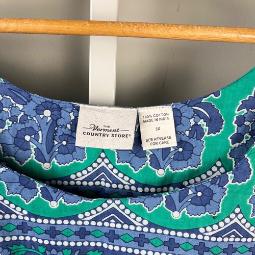 The Vermont Country Store House Dress Mumu Womens Size 3X Green Blue Print - Picture 5 of 5