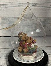 Special Times Glass Christmas Hand painted Figurine Ornament Bears & Snowflakes