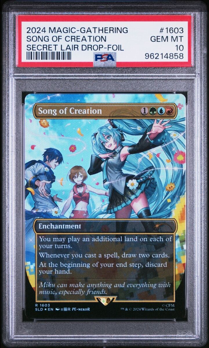 MTG PSA 10 Hatsune Miku Song Of Creation Foil 1603 Secret MTG PSA 10 Hatsune Miku Song Of Creation Foil 1603 Secret