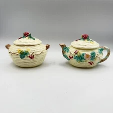 The Haldon Group BERRY Teapot Creamer Sugar Set Blackberry Basketweave 1988
