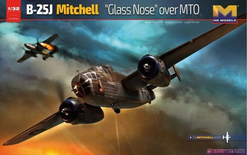 HK Model 01E024 1/32 Scale B-25J Mitchell Glass Nose over MTO (Plastic model) - Picture 1 of 4