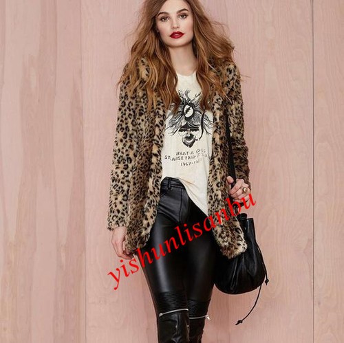 Fit Overcoat Lapel Fur Ny Leopard Sexy Løst Faux Dame Casual Fashion Outwear wBqXEX8