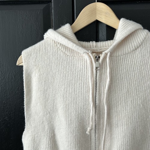 Commense Hooded Zipper Sweater Vest Size Small Ivory 100% Cotton Ribbed SOFT * - Picture 2 of 6