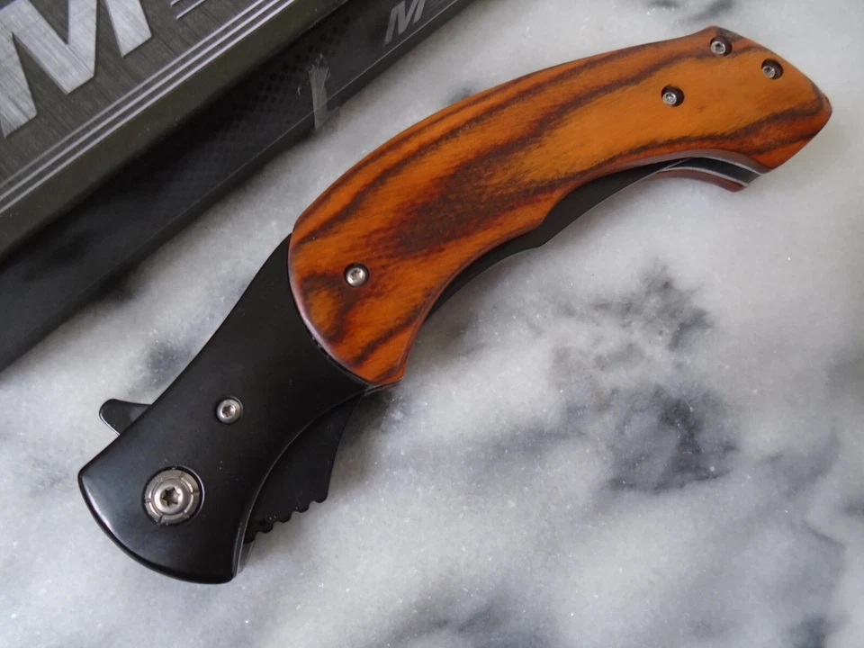 Mtech Assisted Open Scimitar Pocket Knife Fancy Wood Folder Skinner MT-A2023WD - Image 4 of 4