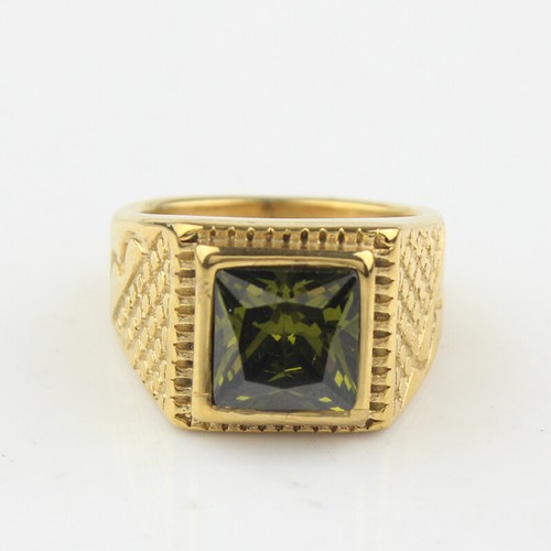 New Womens Men's Cubic Zircon Gold Plated Stainless Steel Band Ring - Picture 8 of 16