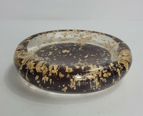 Nicole Miller Lucite Soap Dish Holder Trinket Dish with Gold Flecks *Amber Worn - 第 2/12 張圖片