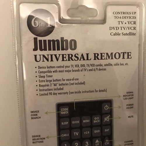 Jumbo Universal Remote TV VCR DVD SAT Cable Control Big Button Remote Large NEW - Picture 2 of 9