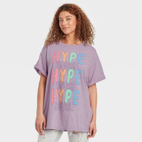 Women's Hype House Short Sleeve Graphic T-Shirt Light Purple Size Medium