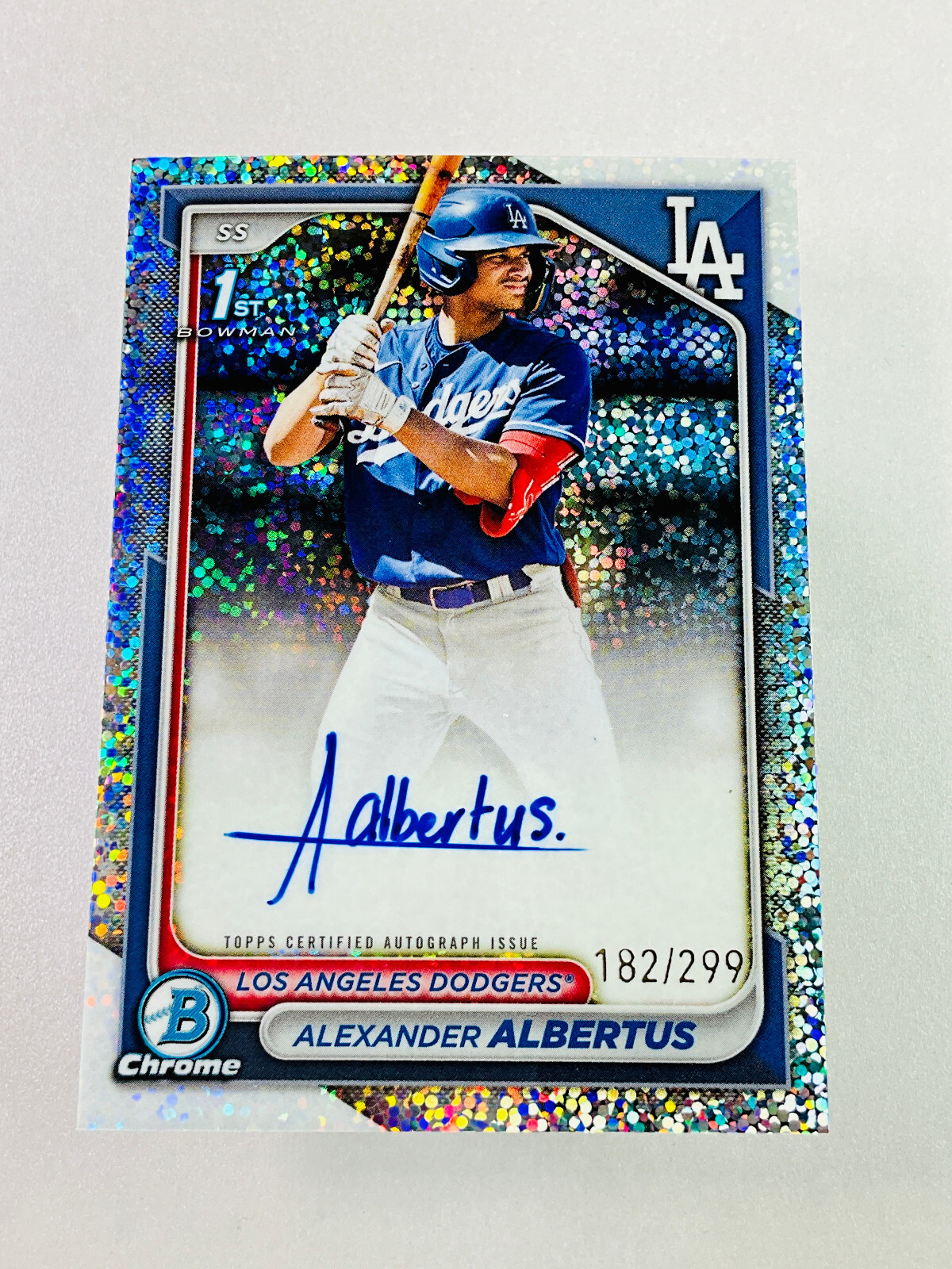 2024 Bowman Chrome Alexander Albertus 1st Speckle Auto /299 Dodgers White Sox