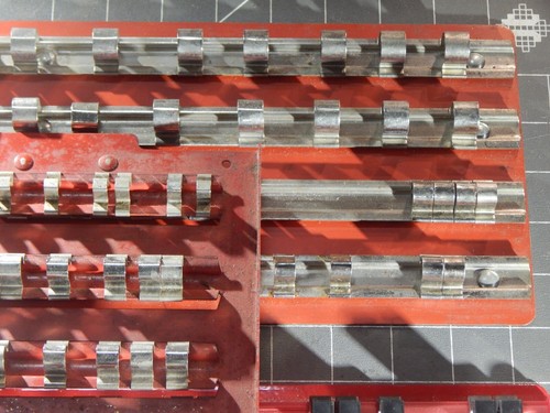 3Pc Set Lot Metal Socket Tray Rail Holder Organizer 1/4" 3/8" 1/2" Drive Dr Red - Picture 5 of 5