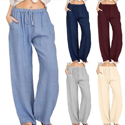 Women Ladies Casual Cotton Linen Baggy Wide Leg Harem Pants Plus Size Trousers C - Picture 35 of 51