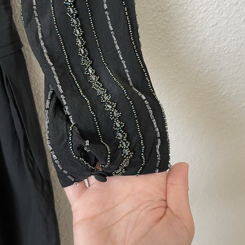 VTG Argenti Sz 12 Black Beaded Embellished Patched Shoulders Party Silk Jumpsuit - Picture 15 of 21