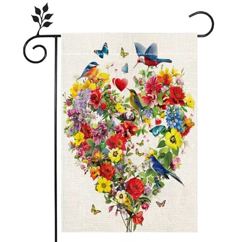 Birds Flowers and Butterflies Garden Flag, 12x18 Inch Double Sided Burlap, N - Foto 1 di 7