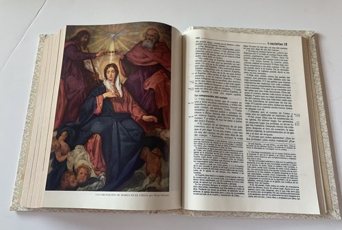 Sagrada Biblia White Gold Hardcover Familiar Edicion Spanish Illustrated *READ* - Picture 16 of 17