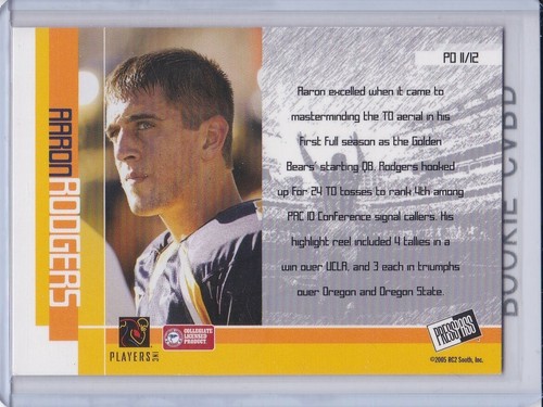 AARON RODGERS ROOKIE CARD 2005 Green Bay Packers Football PAYDIRT INSERT RC - Picture 2 of 2