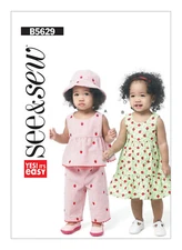 See & Sew Sewing Pattern B5629 Infants Top Dress Pants Panties Hat Size NB-LG UC