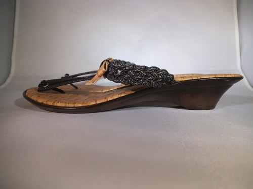 NEW LADIES ITALIAN SHOE MAKERS SEXY SANDALS 8.5 M BLACK / CORK BOW MADE IN ITALY - Picture 6 of 12