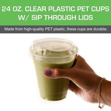 24 oz Cups | Iced Coffee Go Cups and Sip Through Lids | Cold Smoothie 