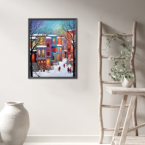 5D DIY Full Round Drill Partial AB Diamond Painting Winter Town Kit 45x55cm - Zdjęcie 5 z 11