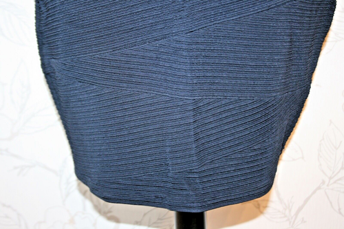 1990s VTG ELIYA PARIS Lycra Bandage Skirt Ribbed-Stretch Navy-Blue Short BodyCon - Picture 5 of 10