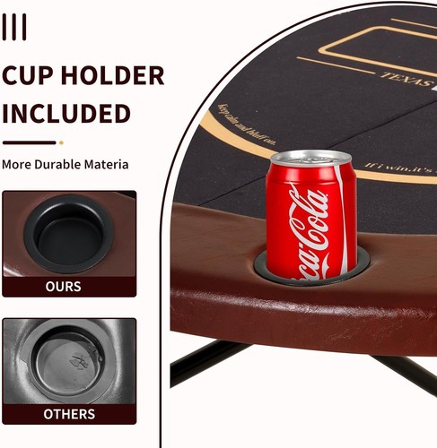 Poker Table 6 Player Texas Holdem Game Folding Casino Legs Cup Holders Metal 46" - Picture 4 of 7