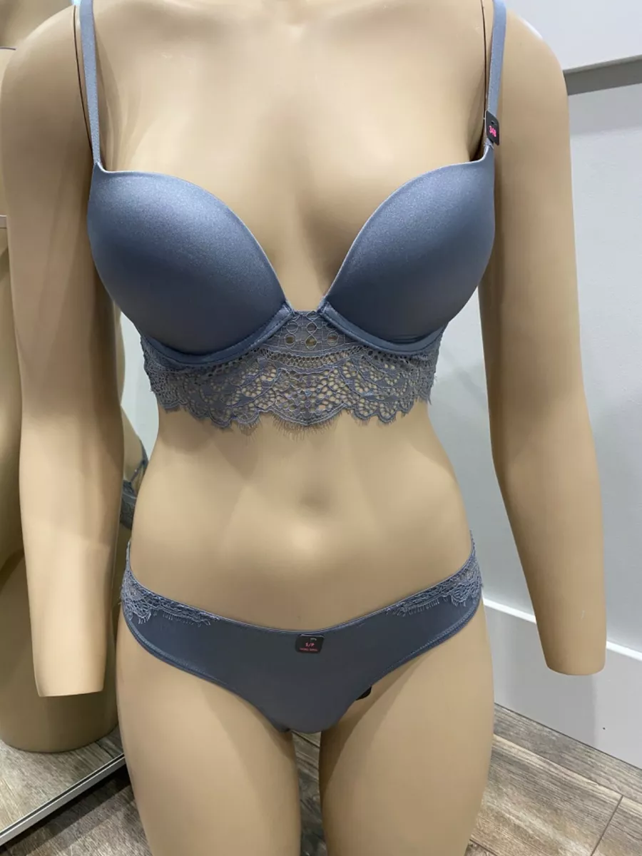 La Senza Grey Beyond Sexy Push Up Bra and Panty Set NWT Size S /34B