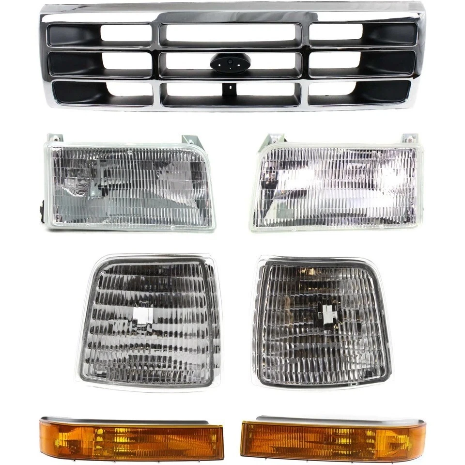 Fits 1992-197 Ford F-Series Front Grille Headlight Corner Lamps Signal Light 7Pc Foto 3 de 4