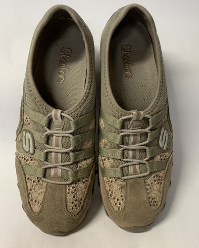Skechers SN21361 Sport Women's Bikers Leather Textile Walking Shoes Size 8 Taupe - Picture 5 of 9