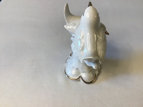 Porzellan Figur Goldrand weiß glasierte Finken (2) auf Baumstumpf Erphila - Bild 5 von 6