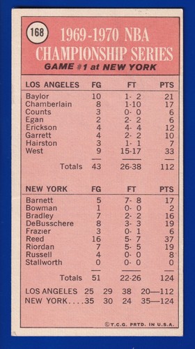 FOTO CAMPEONATO WILLIS REED JERRY WEST 1970-71 TOPPS #168 EN MUY BUEN ESTADO-EX BONITAS ESQUINAS  - Imagen 2 de 2