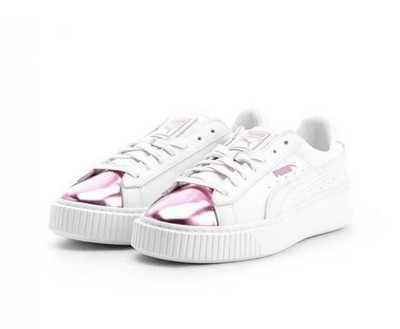 puma basket platform metallic pink