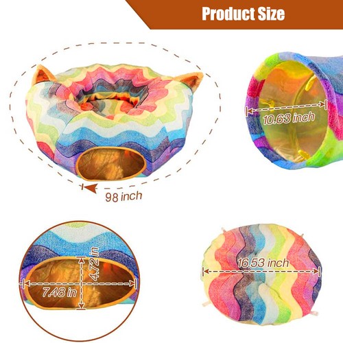 Juguete de cama de túnel para gato con alfombra central y orificio de pico plegable para bolas colgantes - Imagen 5 de 7
