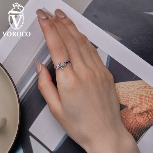 Voroco Plata Esterlina 925 Libélula Circonial Apertura Anillo de Boda Mujeres Regalo Joyería - Imagen 3 de 16