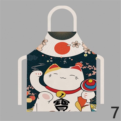 Japanese Linen Aprons Sleeveless Fortune Cat Household Restaurants Oilproof - Picture 9 of 31