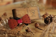 Retro Handmade Wooden Dot Bowtie With Wooden Box Wedding Party Event Necktie